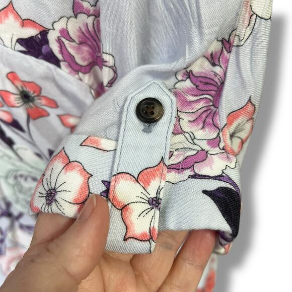 Candies Womens Crop Top Collared Button Down Tie Front Short Sleeve Floral Large - Picture 3 of 11